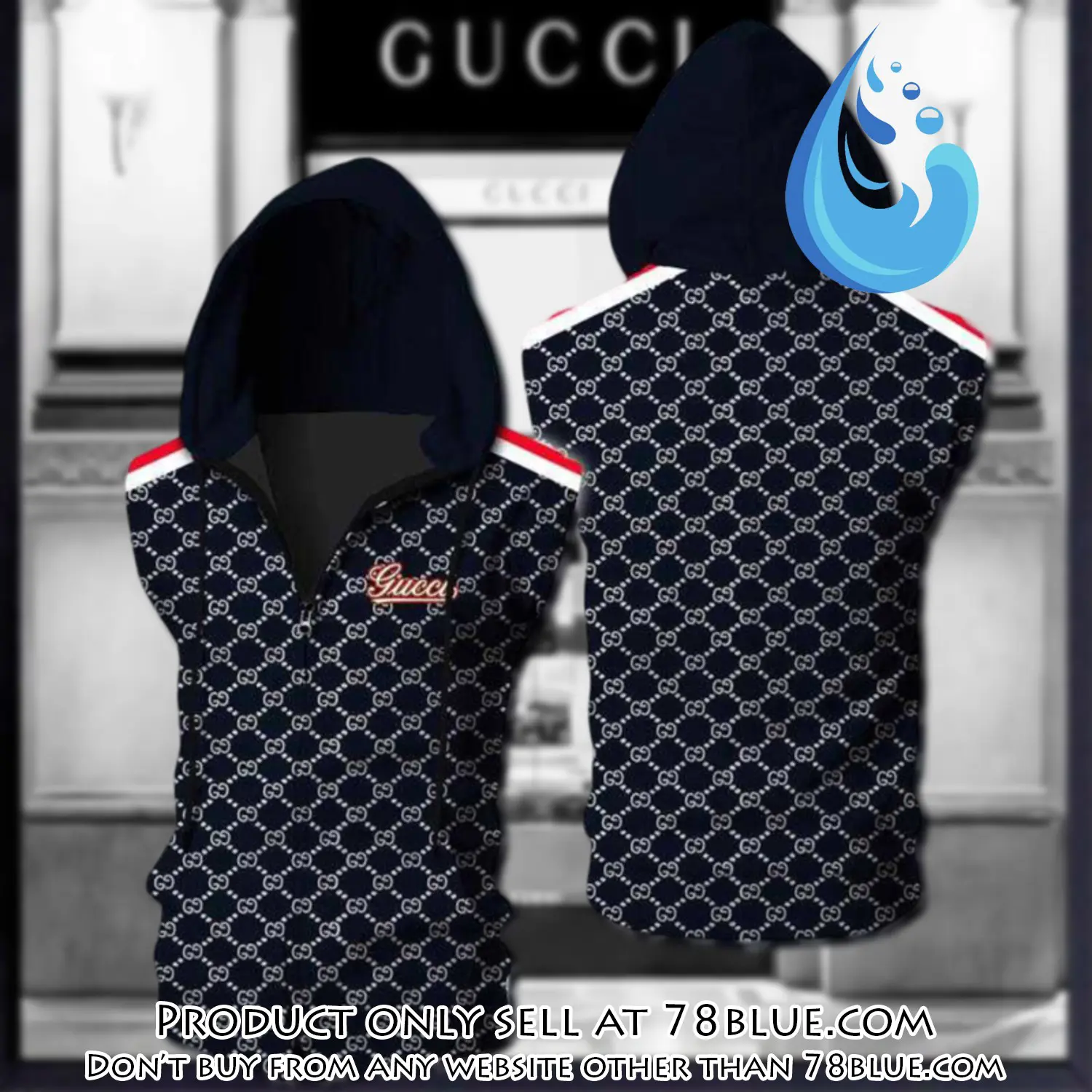 Gucci navy unisex sleeveless zip up hoodie luxury for men women szh006 78b1151119